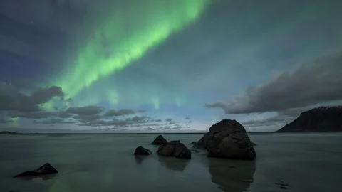 Northern Lights over beach Stock Footage 86437509