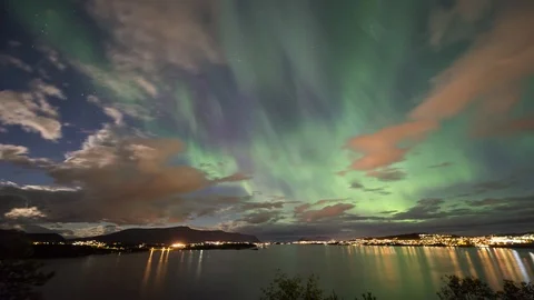 Northern Lights over the fjord Stock Footage 87793553