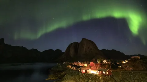 Northern Lights over iconic place Stock Footage 250813853