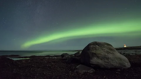 Northern Lights over stone Stock Footage 87794906