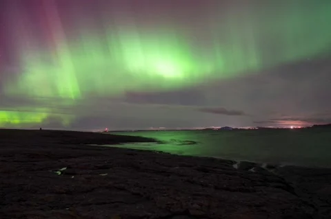 Northern Lights By The Shore With Reflection Stock Footage 279085609