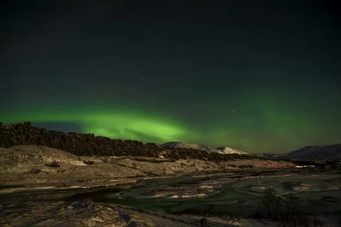 Northern lights in Thyngvellir, Iceland Stock Footage