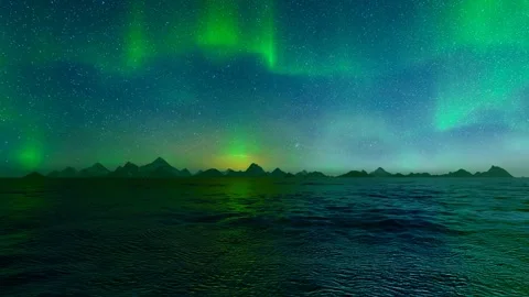 Northern Lights time-lapse over sea and mountains Stock Footage 295401894