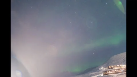Northern lights timelapse in the starry sky over Longyearbyen, Svalbard Stock Footage 301566258