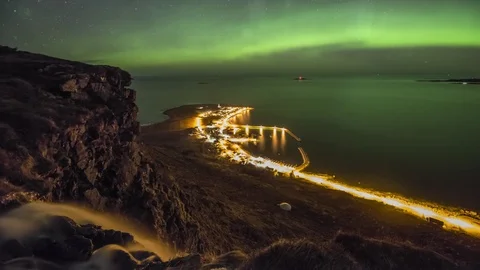 Northern Lights with waterfall Stock Footage 87801605