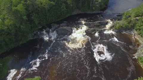 Northern Maine Waterfall Aerial Stock Footage