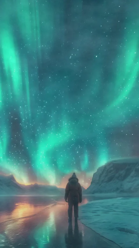 Northern night vertical Moving lights illuminate the  Stock Footage 263308281