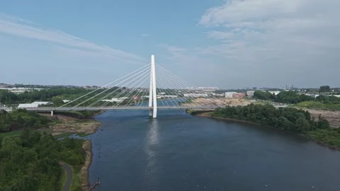 Northern Spire Bridge spanning the River Wear in Sunderland, England Stock Footage 313798819