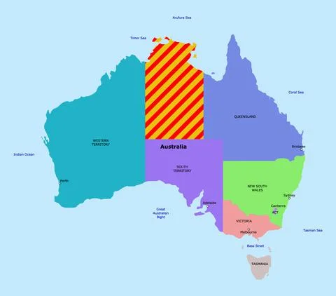 Northern Territory on Australia Map Vector Illustration - Highlight Red Hatched Stock Illustration