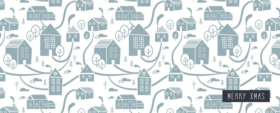 Northern town. Background and Pattern for winter, New Year and Christmas theme Stock Illustration