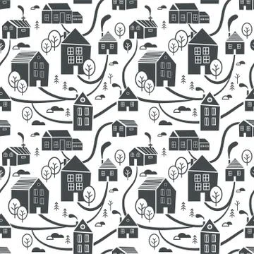 Northern town. Seamless pattern for winter, New Year and Christmas theme Stock Illustration