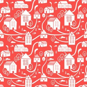 Northern town. Seamless pattern for winter, New Year and Christmas theme Stock Illustration