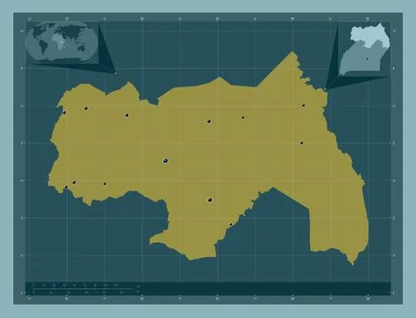 Northern, Uganda. Solid color shape. Locations of major cities of the region Stock Illustration
