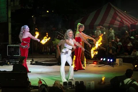 NorthFIRE Circus fire dancers at Canada Day celebration Stock Photos