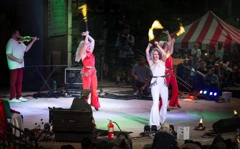 NorthFIRE Circus fire dancers at Canada Day celebration Stock Photos