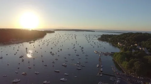 Northport NY - Long Island - Main Street Town - Marina Boats - Sundown 4 Stock Footage