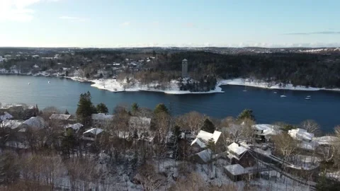 Northwest Arm Flyover in Winter Stock Footage 167784735
