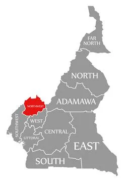 Northwest region red highlighted in map of Cameroon Illustrazione stock
