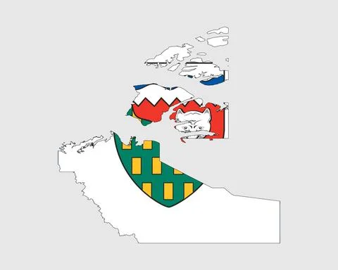 Northwest Territories Map Flag. Map of NT, Canada with flag Illustrazione stock