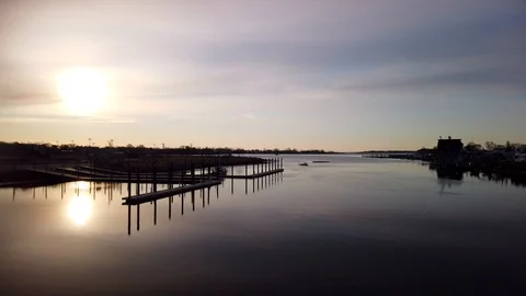 Norwalk River Time Lapse from Stroffalino Bridge at Sunrise Stock Footage 127650325