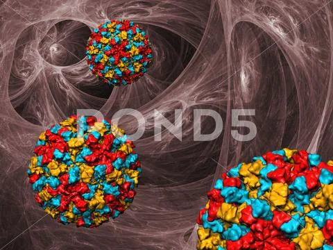 Norwalk virus particles, artwork Stock Illustration