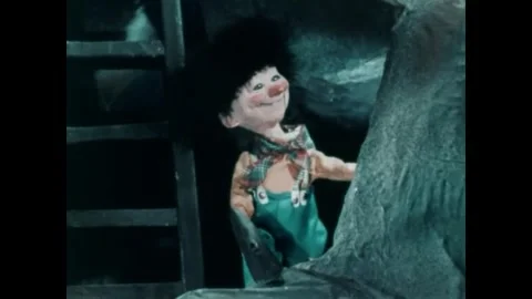 NORWAY - 1955 - In this stop-motion animated film, tiny trolls living in a boy's Stock Footage 340650725