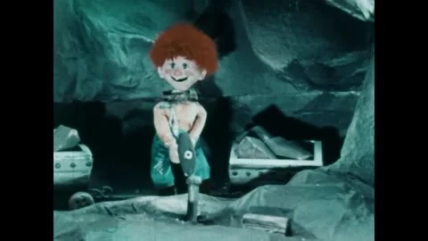 NORWAY - 1955 - In this stop-motion animated film, trolls living in a boy's Stock Footage 340650726