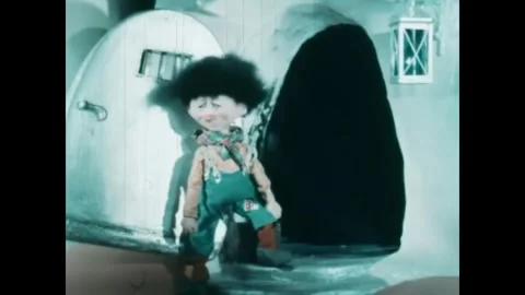 NORWAY - 1955 - In this stop-motion animated film, tiny trolls living in a boy's Stock Footage 340650730
