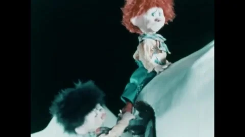 NORWAY - 1955 - In this stop-motion animated film, tiny trolls living in a boy's Stock Footage 340650737