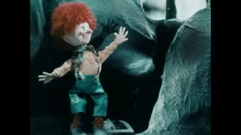 NORWAY - 1955 - In this stop-motion animated film, trolls living in a boy's Stock Footage 340650745