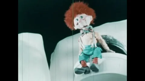 NORWAY - 1955 - In this stop-motion animated film, tiny trolls living in a boy's Stock Footage 340650765