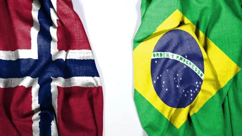 Norway and Brazil two flags textile cloth fabric texture Stock Footage 338131365