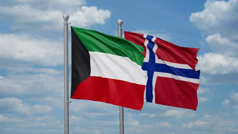 Norway and Kuwait two flags Video stock 269322048