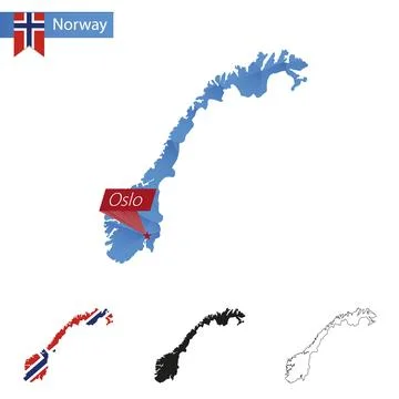 Norway blue Low Poly map with capital Oslo. 库存插图