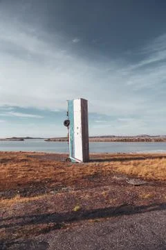 Norway, a bus standing front down at the entrance to the tunnel to the island Foto stock