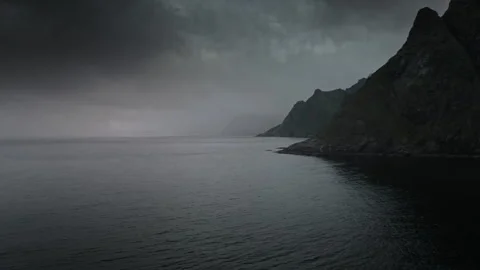 Norway Cliffs and Sea during a Storm Stock Footage 255754078