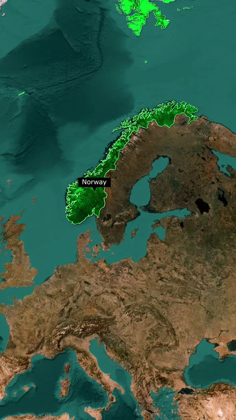 Norway Country Highlighted on World Map, Vertical 3D Satellite Zoom In Anim.. Stock Footage 344673119