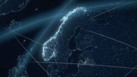 Norway Digital Network Map With Glowing Borders Seen From Low Earth Orbit 스톡 동영상 343401875
