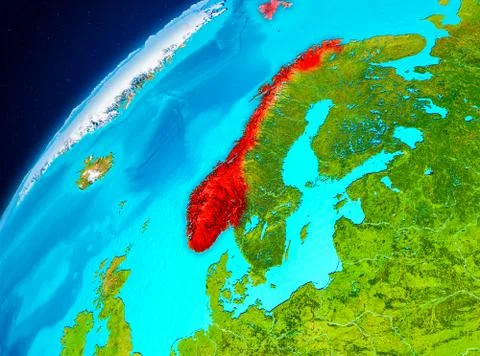 Norway on Earth from space Stock Illustration