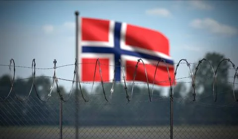 Norway - Flag and Barbed Wire Fence - 3D illustration Stock Illustration
