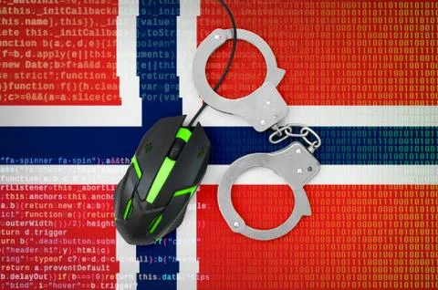 Norway flag  and handcuffed computer mouse. Combating computer crime, hackers Stock-Fotos