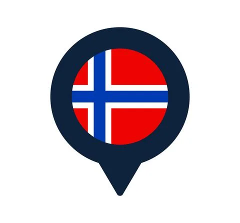 Norway flag and map pointer icon. National flag location icon vector design,  Stock Illustration