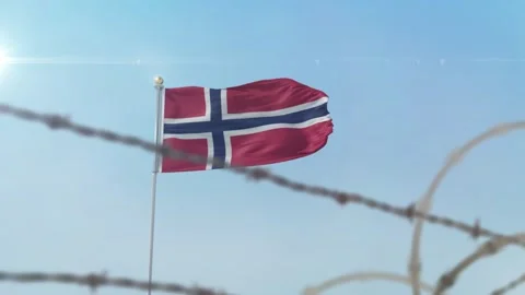 Norway flag behind border Stock-Footage 137430833