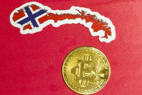 Norway Flag with Bitcoin flat lay for illustration. Cryptocurrency btc law co Stock-Fotos