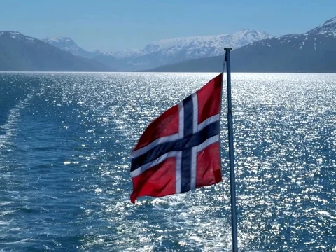 Norway Flag on a boat. Stock Footage 78342784