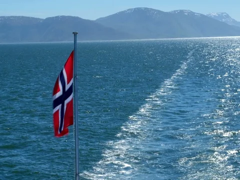 Norway Flag on a boat. Stock Footage 78342867