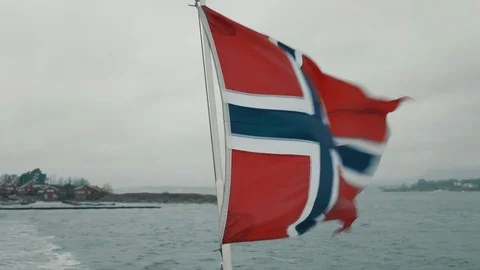 Norway flag on boat Stock Footage 124754872