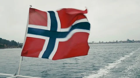 Norway flag on boat Stock Footage 124755029