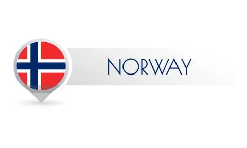 Norway flag. Circle flag button in the map marker shape. Norwegian country icon, Stock Illustration