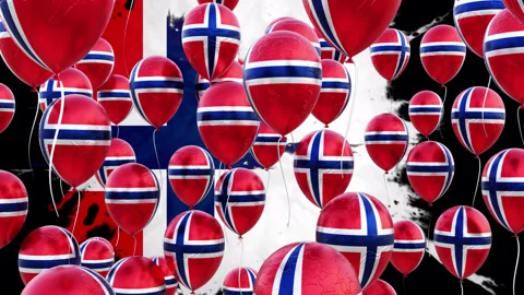 Norway Flag On The Flying Balloons With Background Stock Footage 314646680